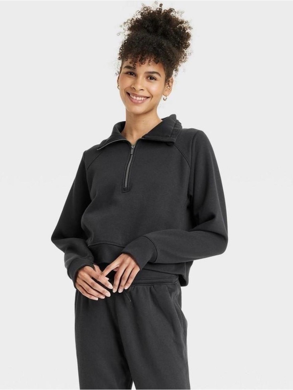 all in motion Black Cropped Half-Zip Sweatshirt